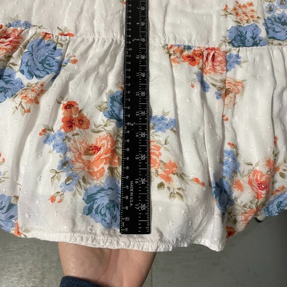 LOFT Dress Womens XL White Blue Orange Floral Swiss Dot - Picture 12 of 12